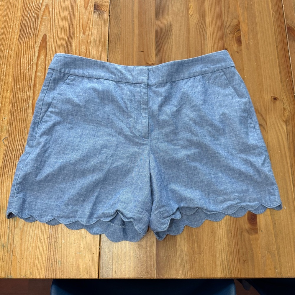 Talbots 100% Cotton Chambray Blue Denim Scalloped 5” Shorts Mid-Rise - Picture 2 of 9